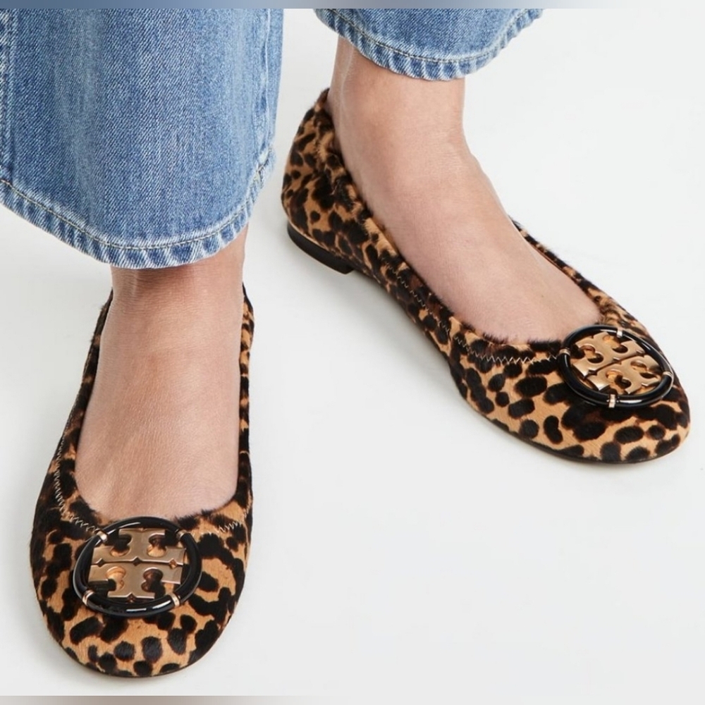 Tory Burch MULTI-LOGO LEOPARD ELASTIC BALLET FLATS Size 5.5 - Picture 2 of 14